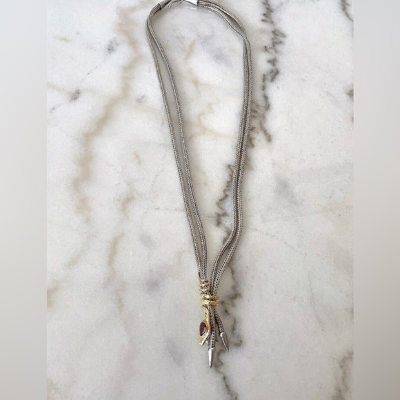 Handcrafted Bali Spiral Snake Necklace-Sterling Silver, Garnet & 22K Gold Accent - Picture 4 of 9